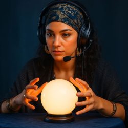 waarzegger met een glazen bol kan online toekomstvoorspelingen doen.